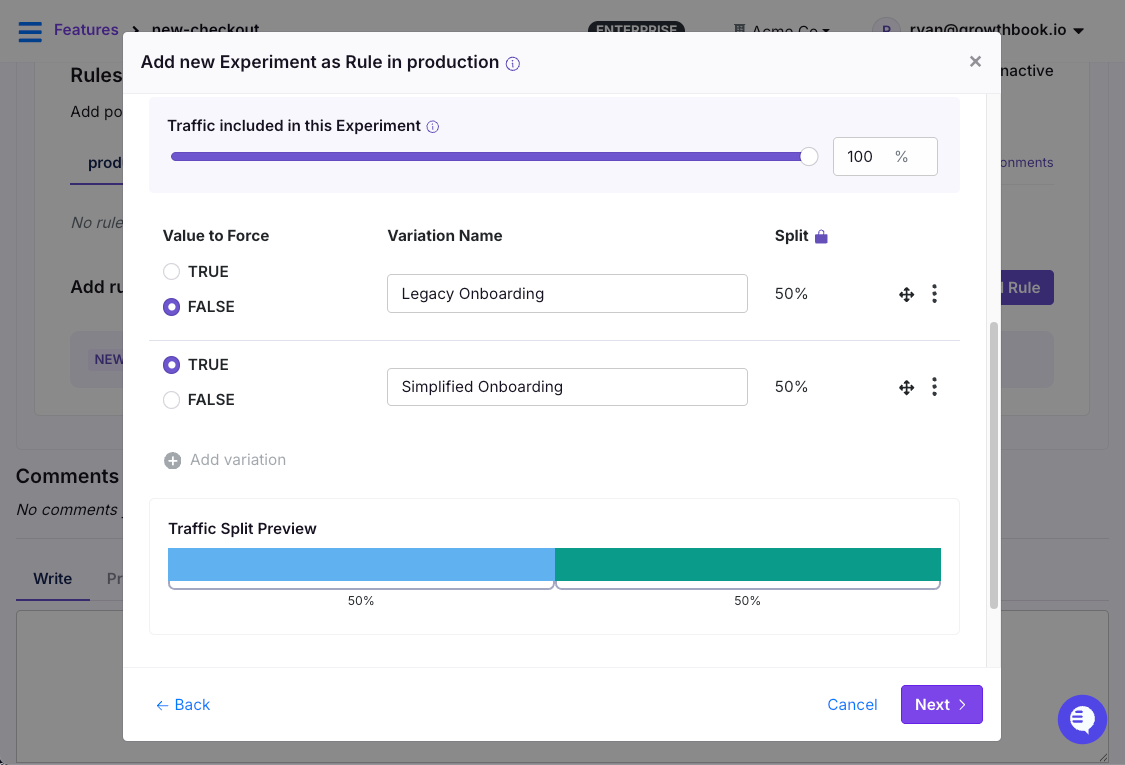 Experiment Rule set up in GrowthBook