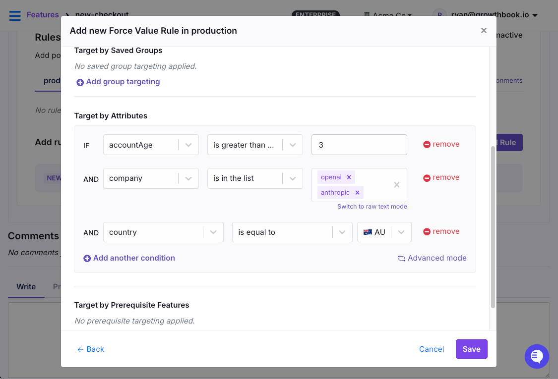 Force Rule in GrowthBook