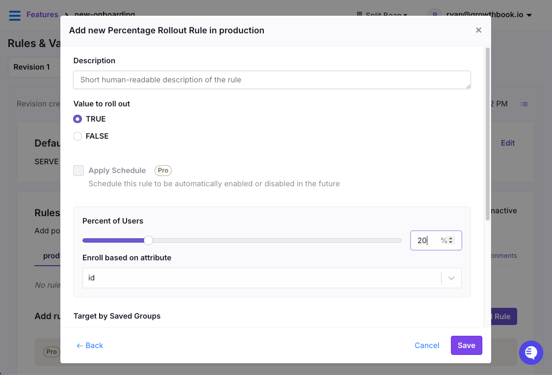 Percentage Rollout rule in GrowthBook