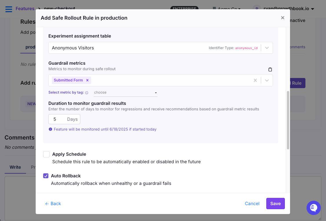 Safe Rollout Rule in GrowthBook