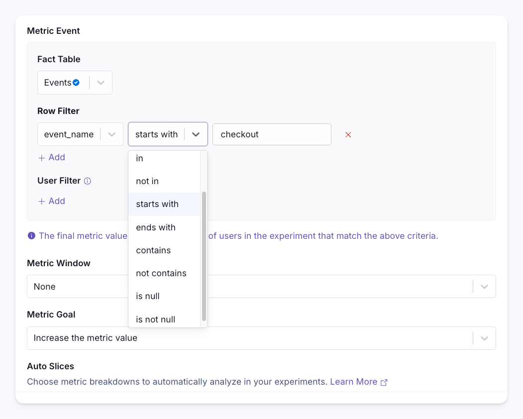 Fact metric filter in action